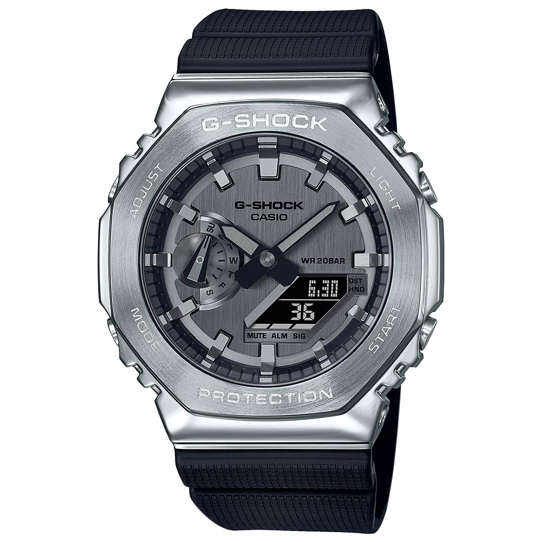 Casio G-Shock GM-2100-1ADR Silver Analog-Digital Dial Black Resin Strap Men’s Watch Shock and 200M Water Resistant G1159