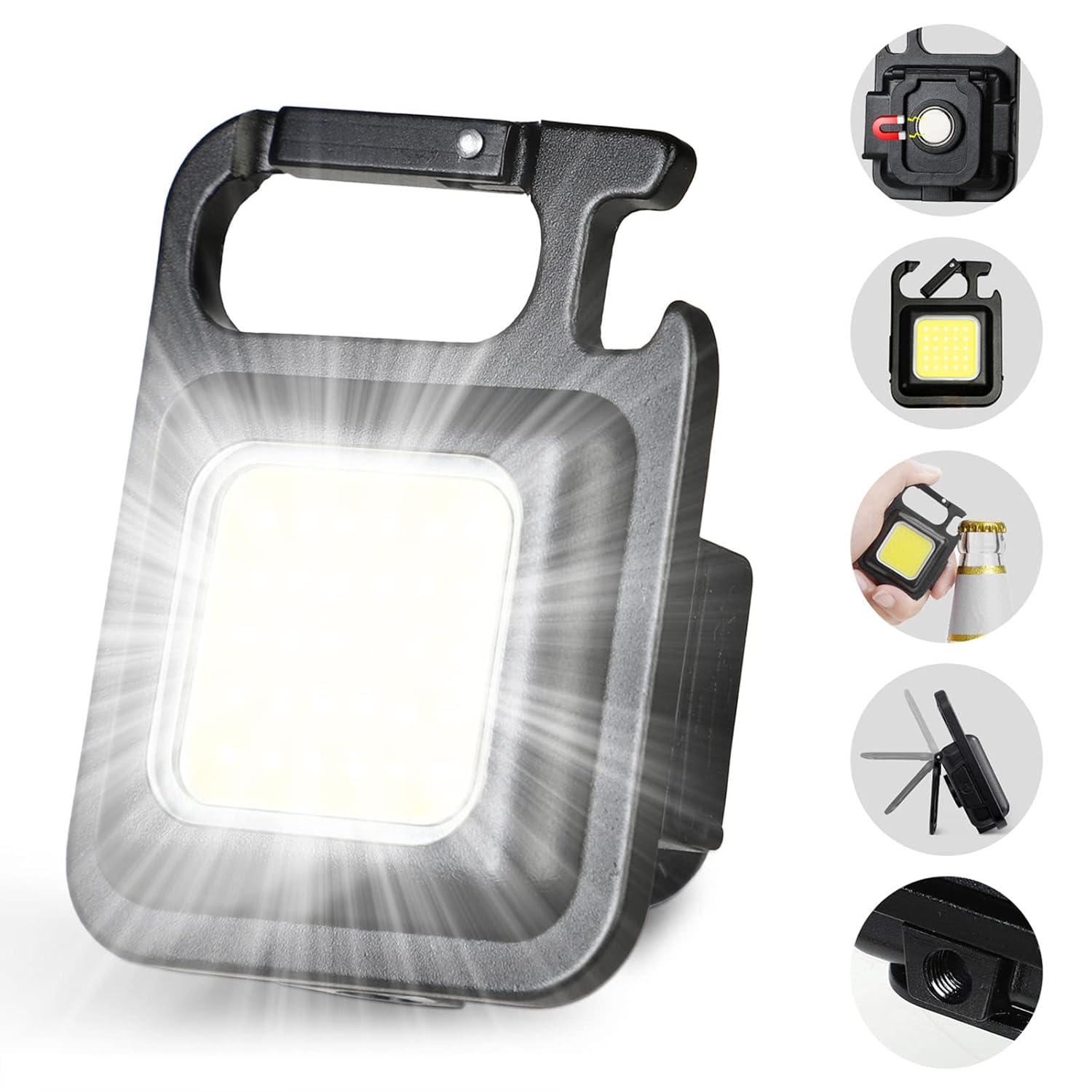 DOTCOM LED Mini Cob Keychain and Magentic Flashlight Portable USB Rechargeable Light 3 Light Modes with Folding Bracket,for Walking Camping?Square?,Black, 1000 Lumen DOTCOM LED Mini Cob Keychain and Magentic Flashlight Portable USB Rechargeable Light 3 Light Modes with Folding Bracket,for Walking Camping?Square?,Black, 1000 Lumen