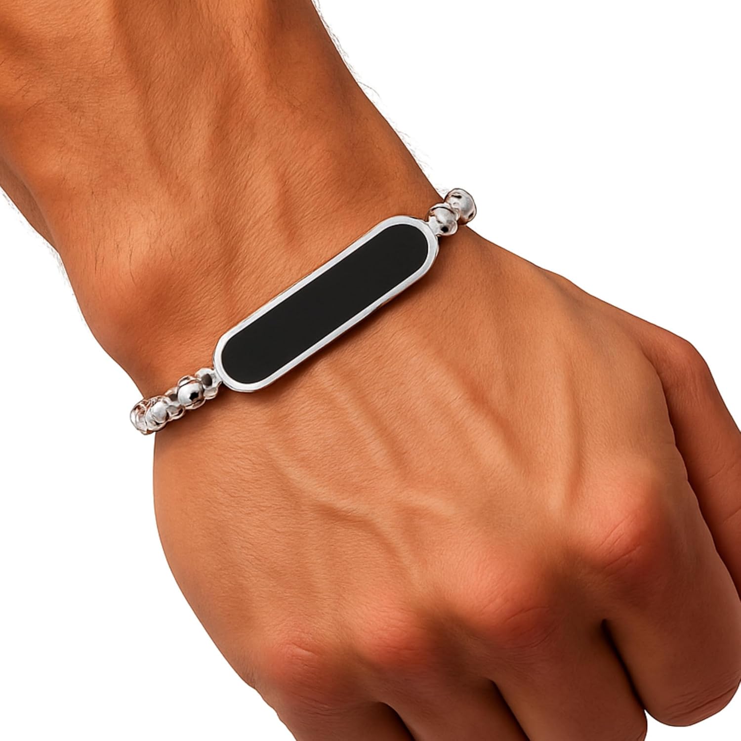 Stylish Silver Black Wrist Chain Hand Band Bracelet Accessory For Men Boys (Easy Fitting)| Special Birthday Gift For Boyfriend, Brother, Father, Men, Boys. Stylish Silver Black Wrist Chain Hand Band Bracelet Accessory For Men Boys (Easy Fitting)| Special Birthday Gift For Boyfriend, Brother, Father, Men, Boys.