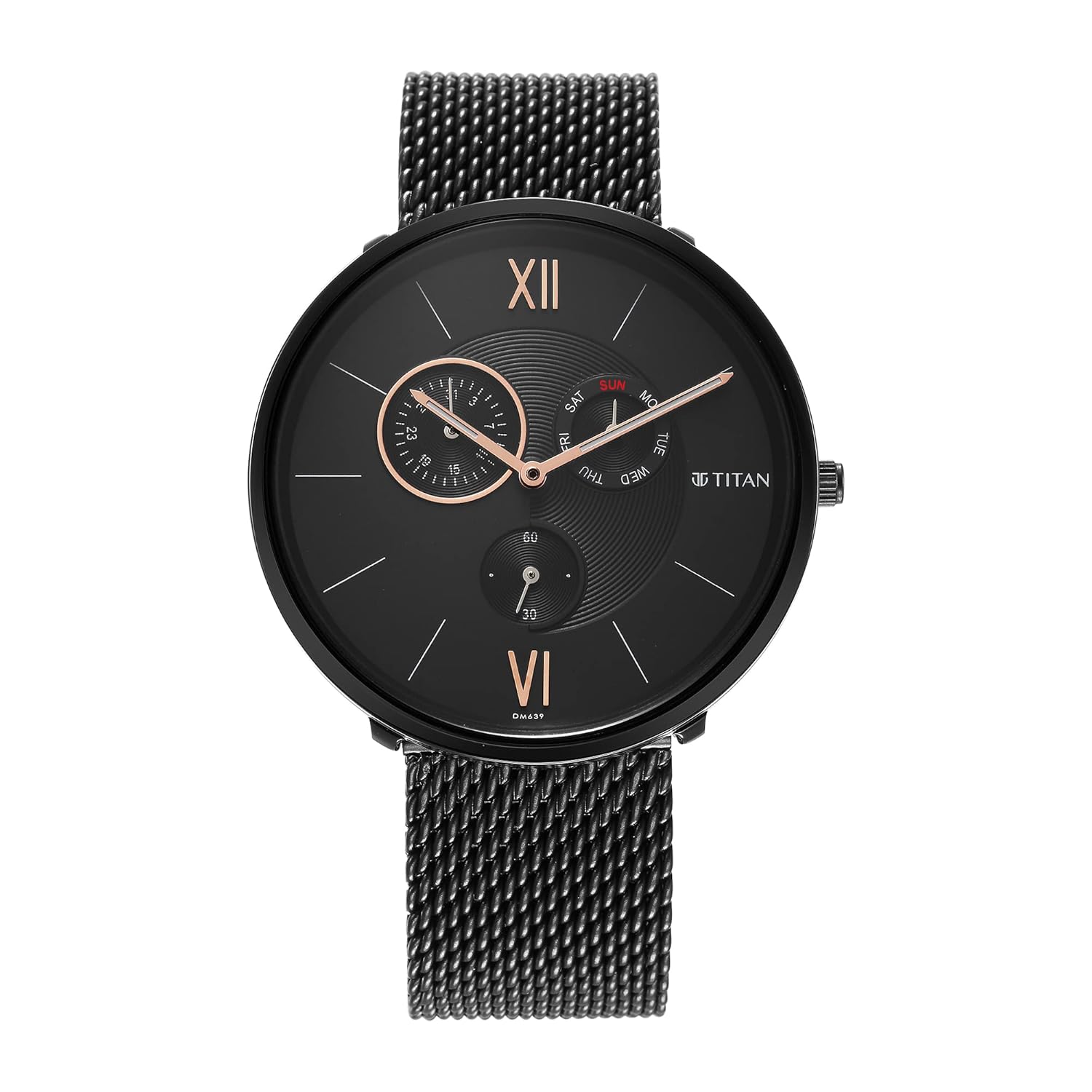 Titan Men’s Slimline Multifunction Watch with Elegant Weave Strap-1877NM01/NT1877NM01