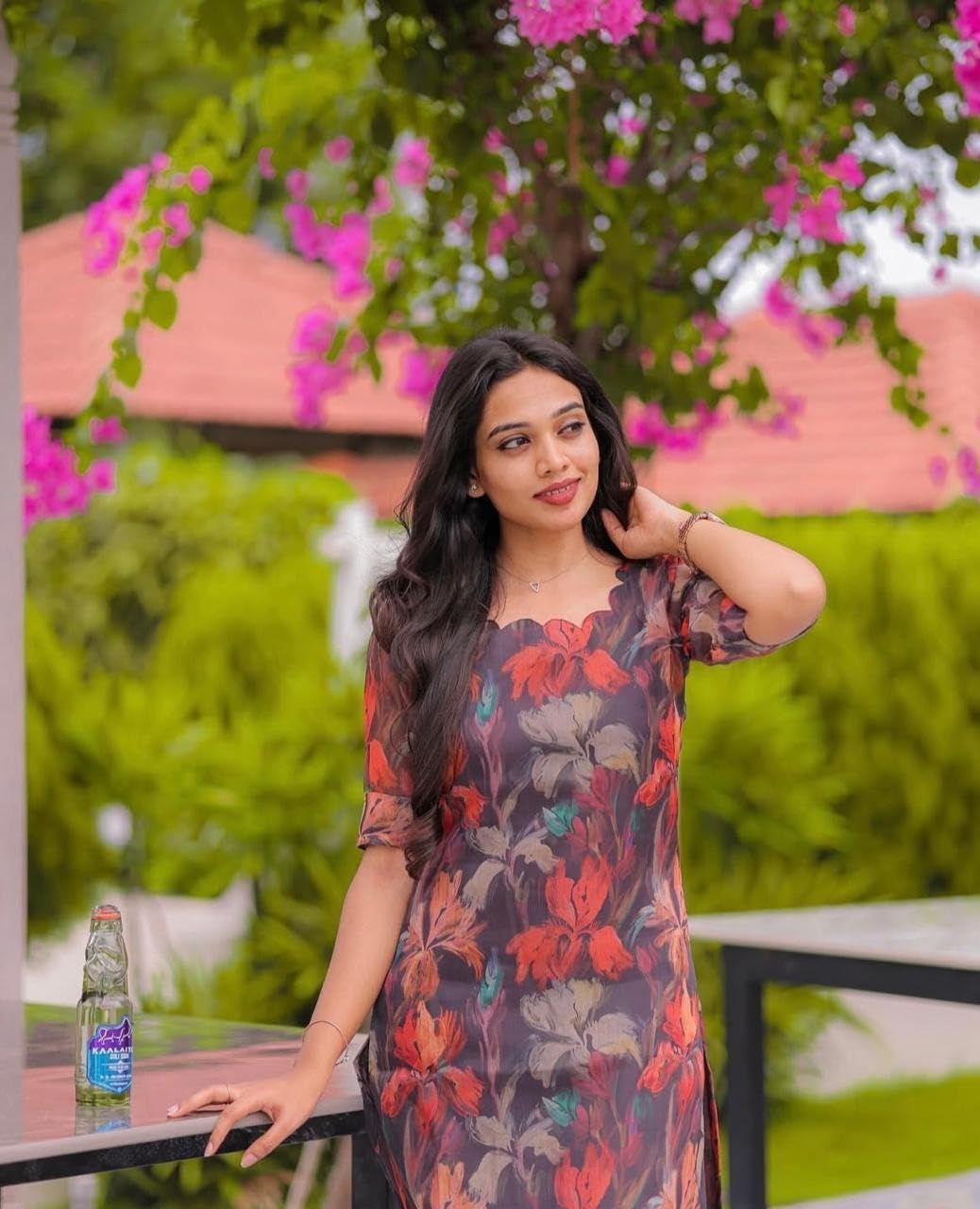 Women’s Floral Print A-Line Dress, V-Neck Kurti