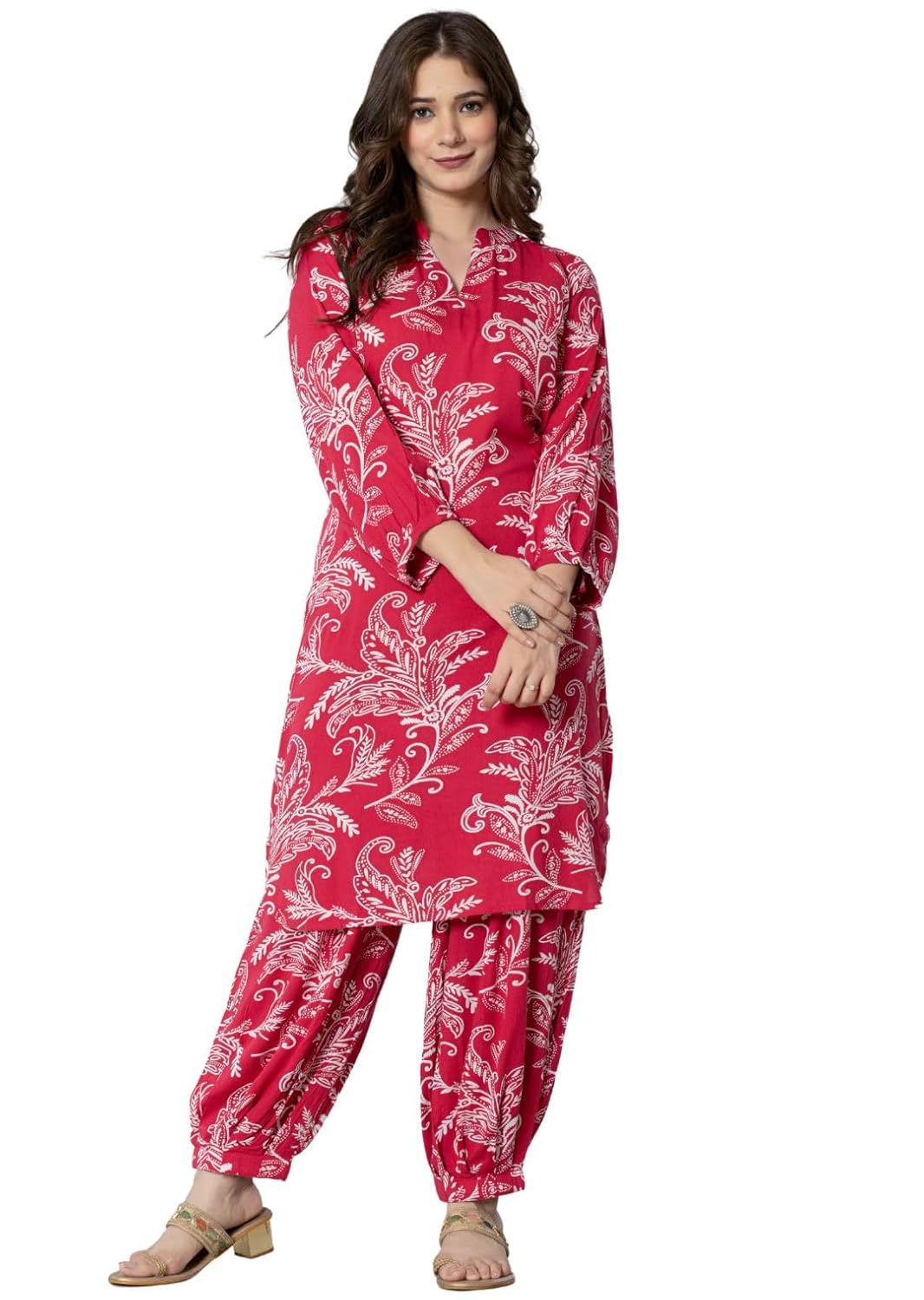 rytras Women’s Pure Cotton Printed Straight Kurta Set with Palazzo Pants – Ethnic Wear, Pink