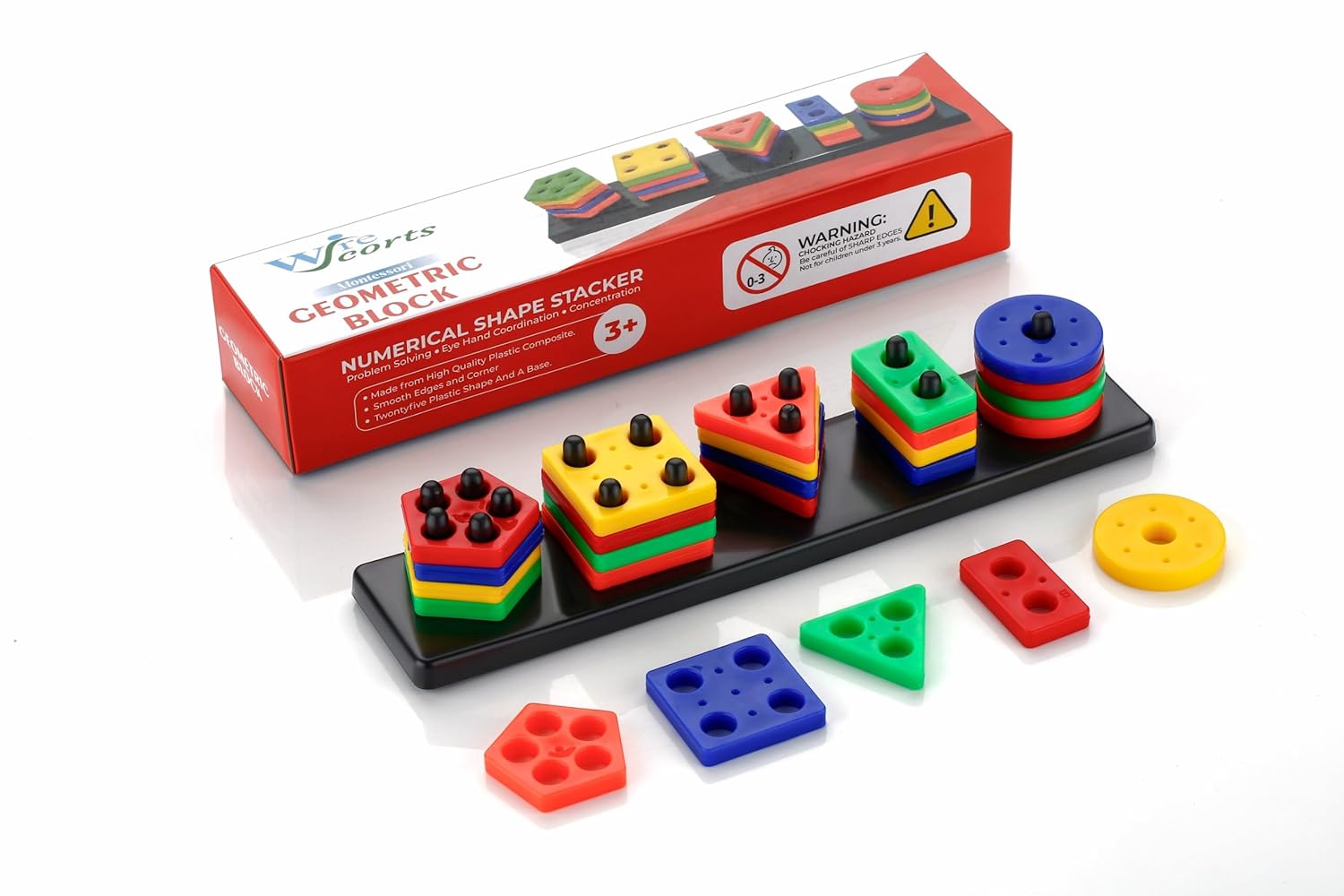 Wirescorts Angle Geometric Plastic Blocks, Sorting & Stacking Toys for Toddlers and Kids Preschool, Color Stacker Shape Sorter Gift Educational Learning Toy for 1 2 3 Years Boys and Girls, Multicolor
