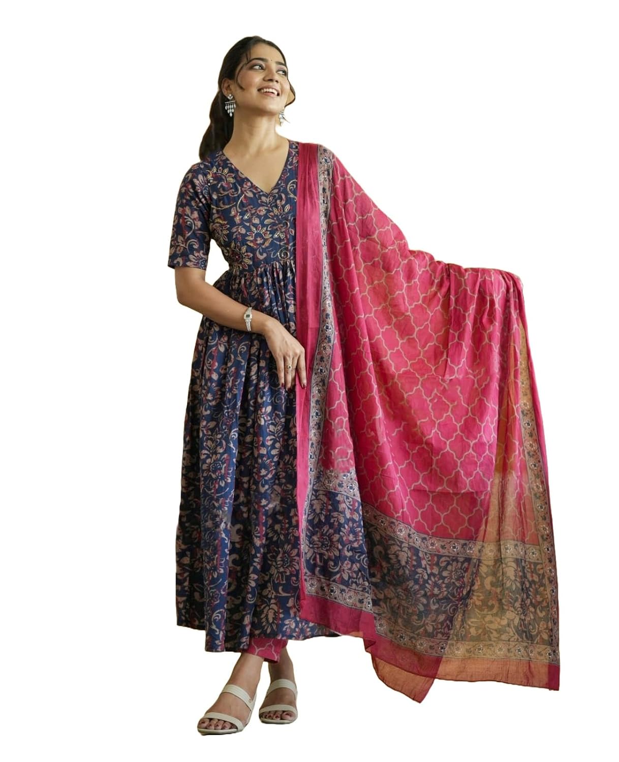 Nermosa Women Printed Anarkali Kurta and Pant Set with Dupatta Nermosa Women Printed Anarkali Kurta and Pant Set with Dupatta