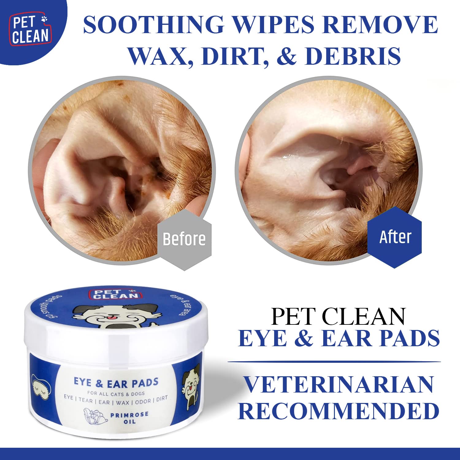 Pet Clean Primrose Oil Eye & Ear Pads – Gentle Care for Dogs & Cats – 50 Count (Pack of 1) Pet Clean Primrose Oil Eye & Ear Pads – Gentle Care for Dogs & Cats – 50 Count (Pack of 1)