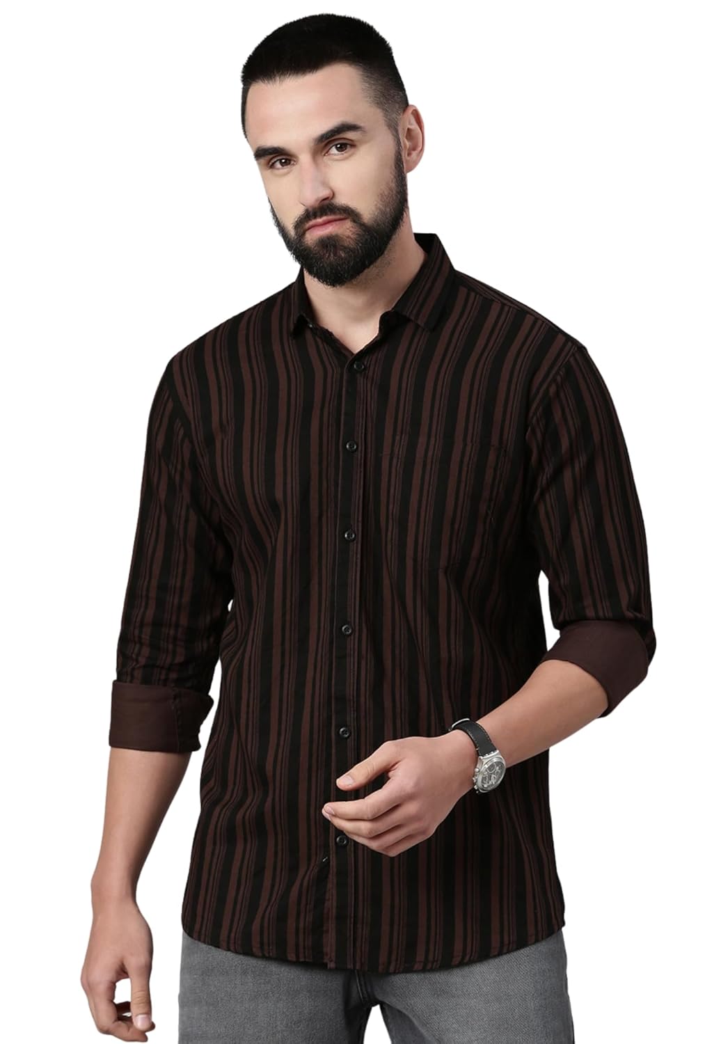 Majestic Man Men’s Standard Slim Fit Striped Pure Cotton Casual Shirt