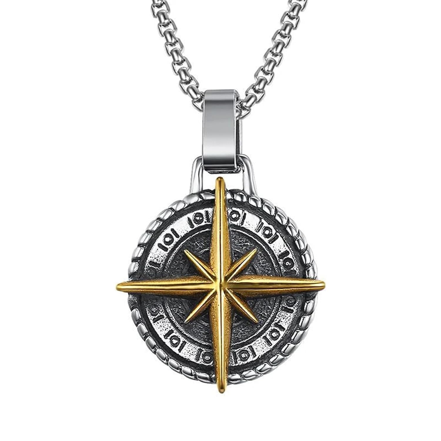 Fashion Frill Silver Chain Pendant For Men Round Pendant Cross Compass Necklace Chain For Men Boys Men’s Jewellery Pendant Necklace Accessories