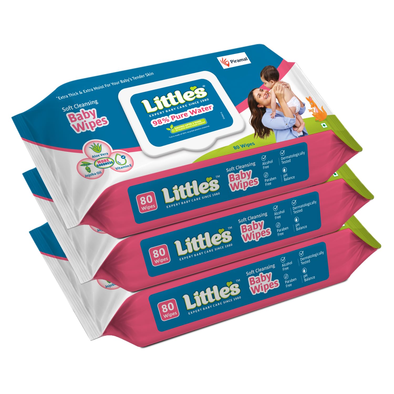 Little’s Soft Cleansing Baby Wipes with Lid | 80 Wipes x Pack of 3 – 240 Wipes | Extra Thick & Moist Wet Wipes for Baby’s | Prevents Rashes & Redness with Goodness of Aloe Vera, Vitamin E & Jojoba Oil
