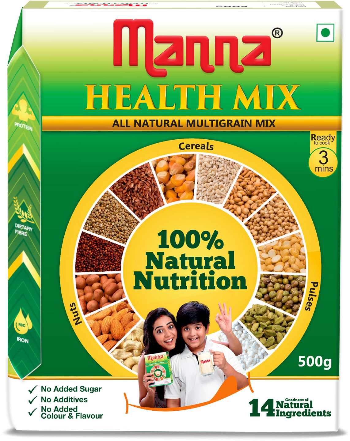 Manna Health Mix 600g, All Natural Kids Nutrition Drink, with 14 ingredients, Zero Sugar. 100% Natural Nutrition