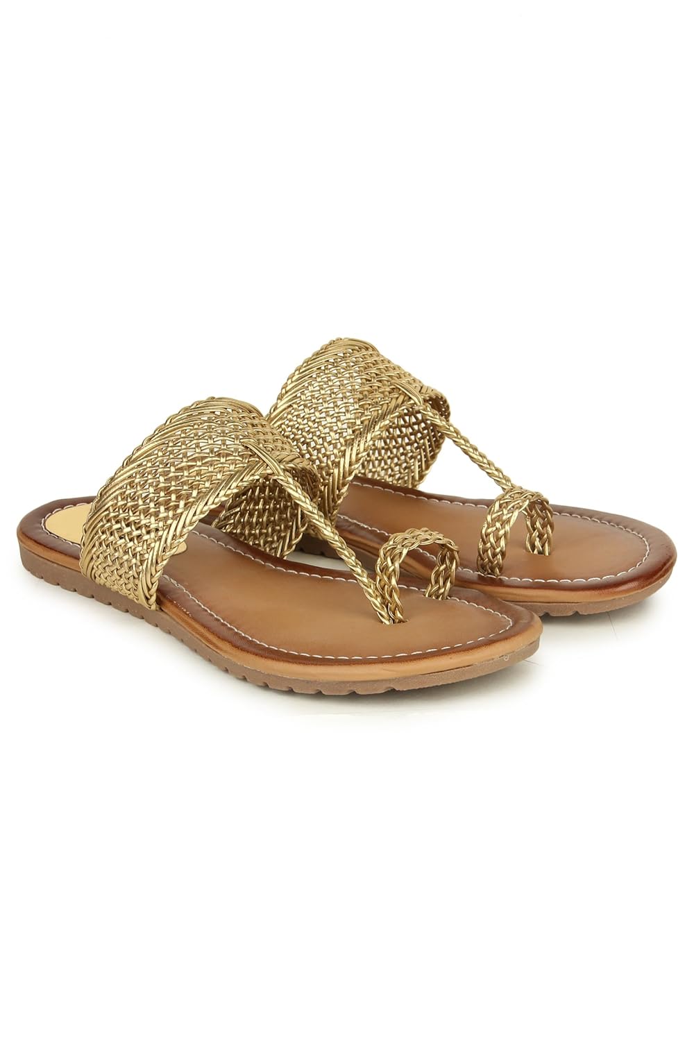 Shoetopia Women’s Kolhapuri Flats – Handwoven Bunai Sandals with Toe Loop | Ethnic Slip-On Chappals for Casual & Festive