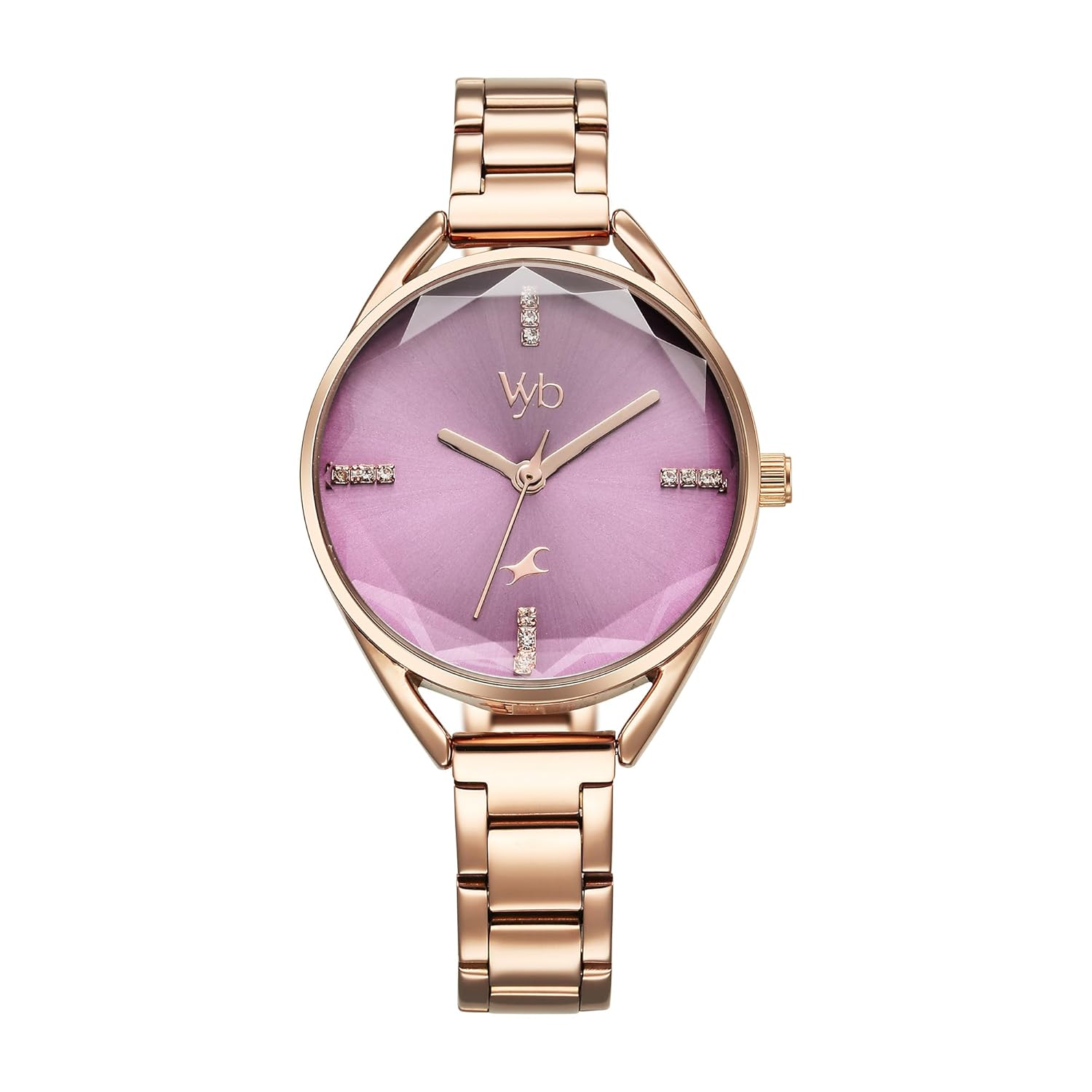 Fastrack Vyb Quartz Analog Purple Dial Rose Gold Alloy Strap Watch for Women-FV60052WM01W