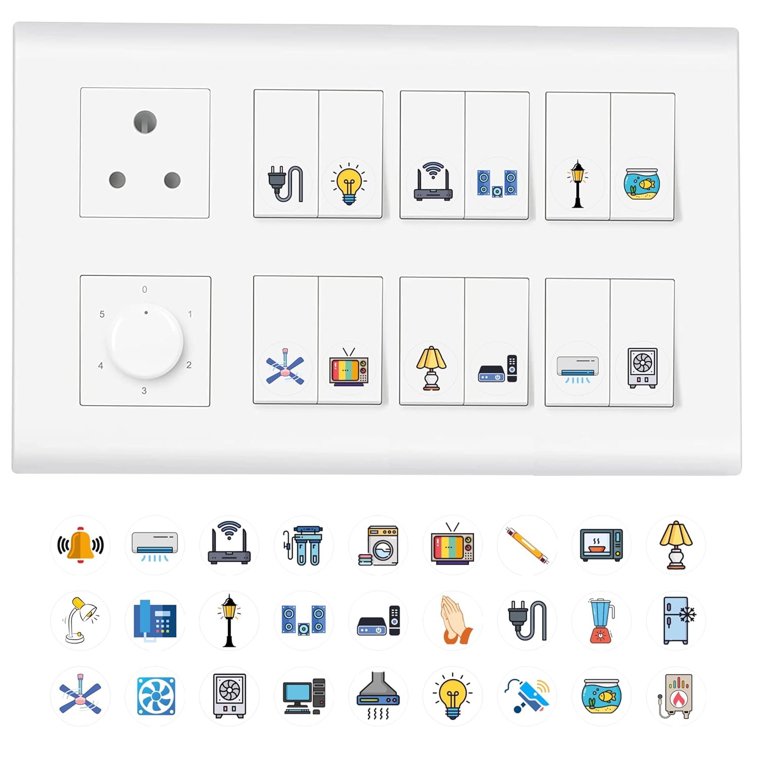 11 Strokes Switch Board Stickers for Home – 3 Sheets Self Adhesive, Electric Switch Board Covers, Vinyl Transparent Stickers for Switches, Light Fan Stickers, Wall Switch Board Stickers, 22.9 cms