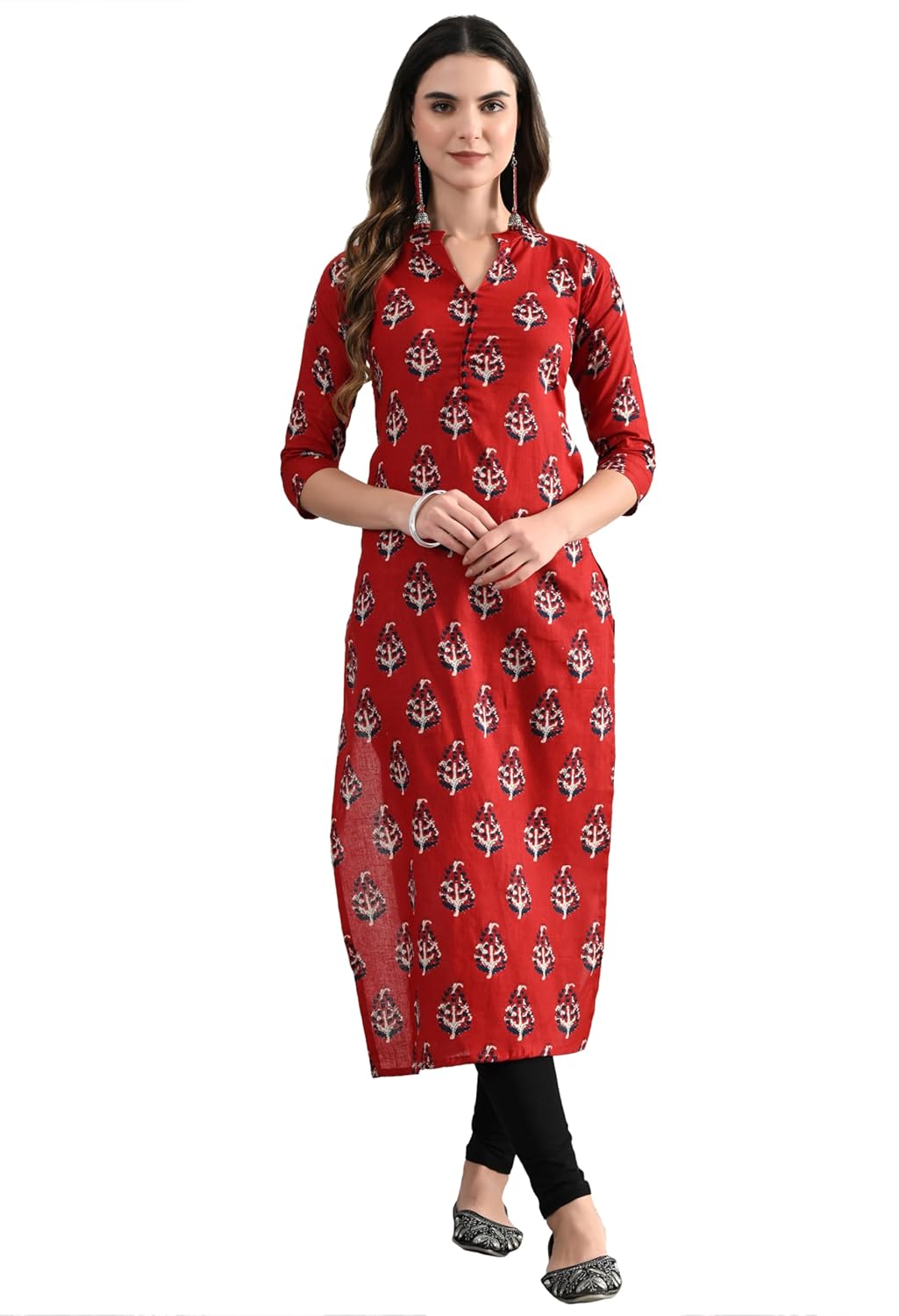Siya Silk Studio Red Straight Kurti for Women || Long Kurti for Women || Pure Cotton Kurti
