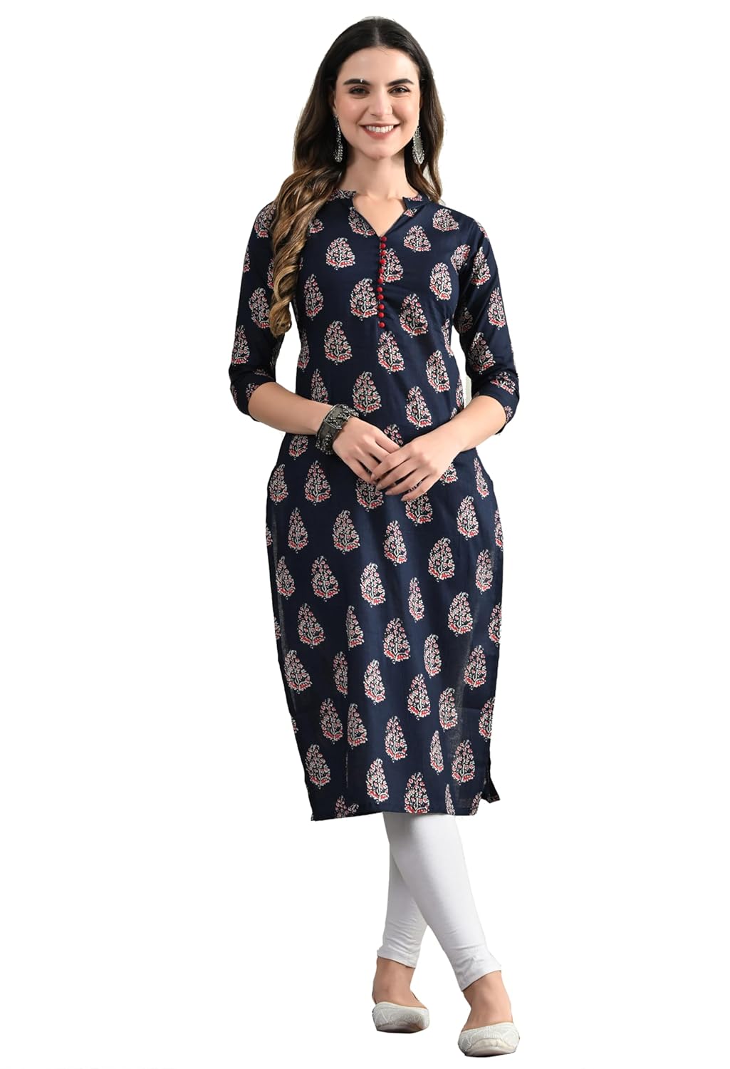 Siya Silk Studio Navy Blue Straight Kurti for Women || Long Kurti for Women || Pure Cotton Kurti