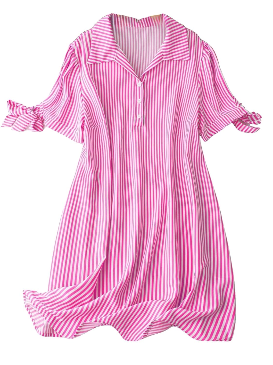 Leriya Fashion Striped Shirt Style Mini Dress for Women | Collared Casual A-Line | Tunic with Tie Sleeves & Front Buttons