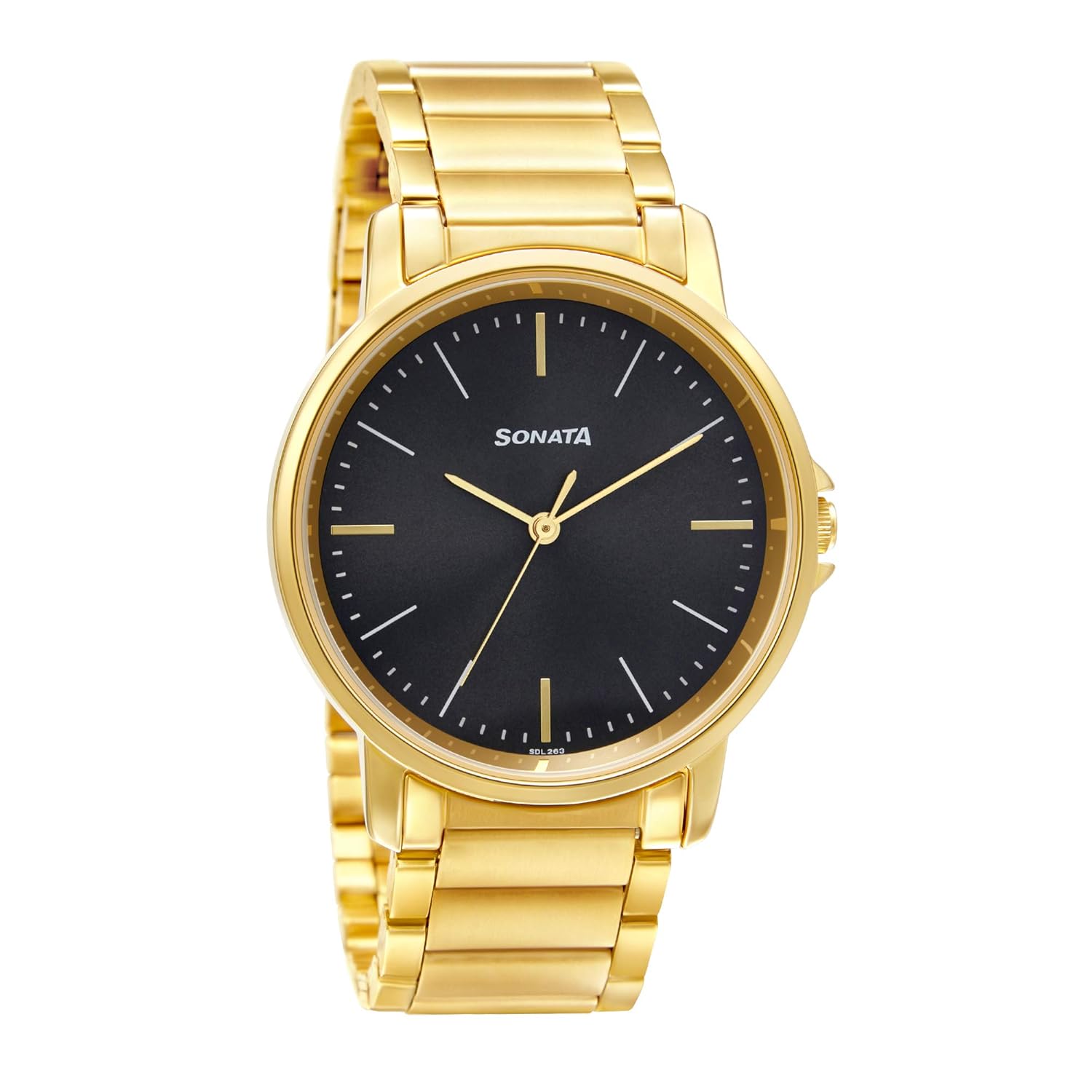 Sonata Essentials Quartz Analog Grey Dial Gold Stainless Steel Strap Watch for Men – NT77083YM04W