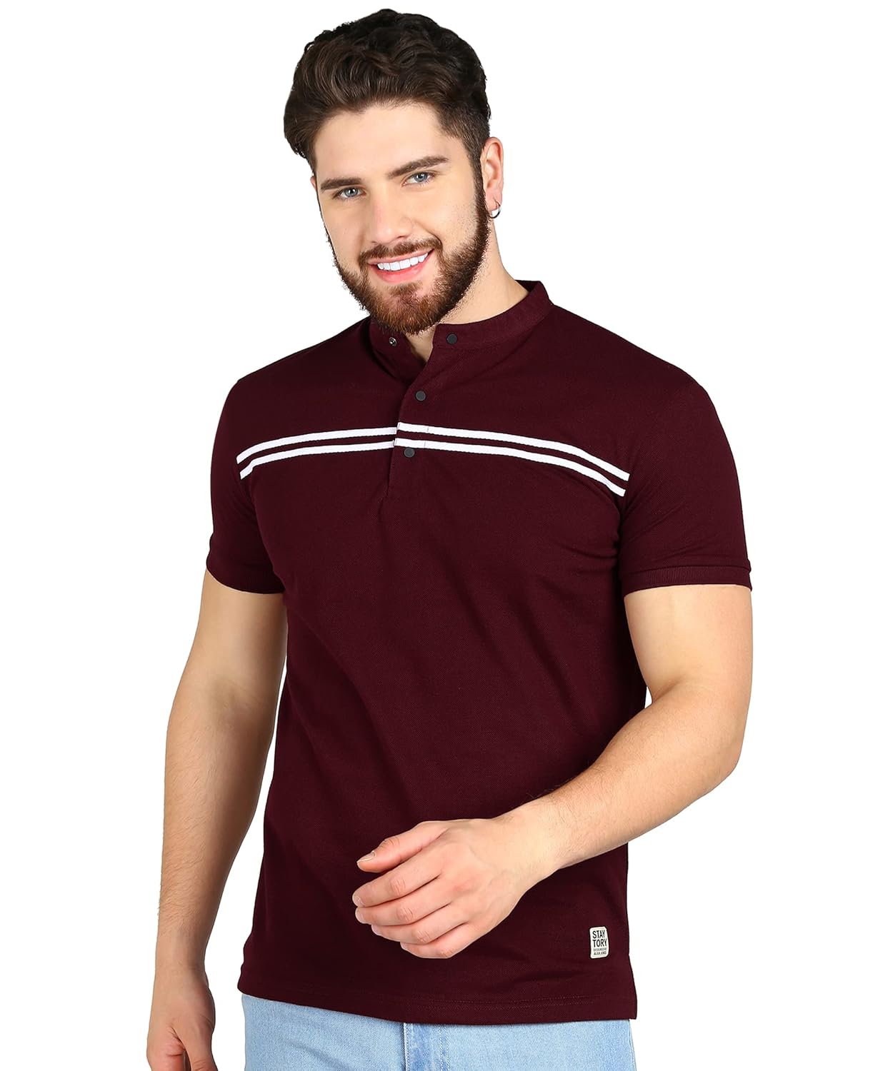 Alan Jones Clothing Men’s Cotton Regular Fit Mandarin Collar Solid Polo T-Shirt
