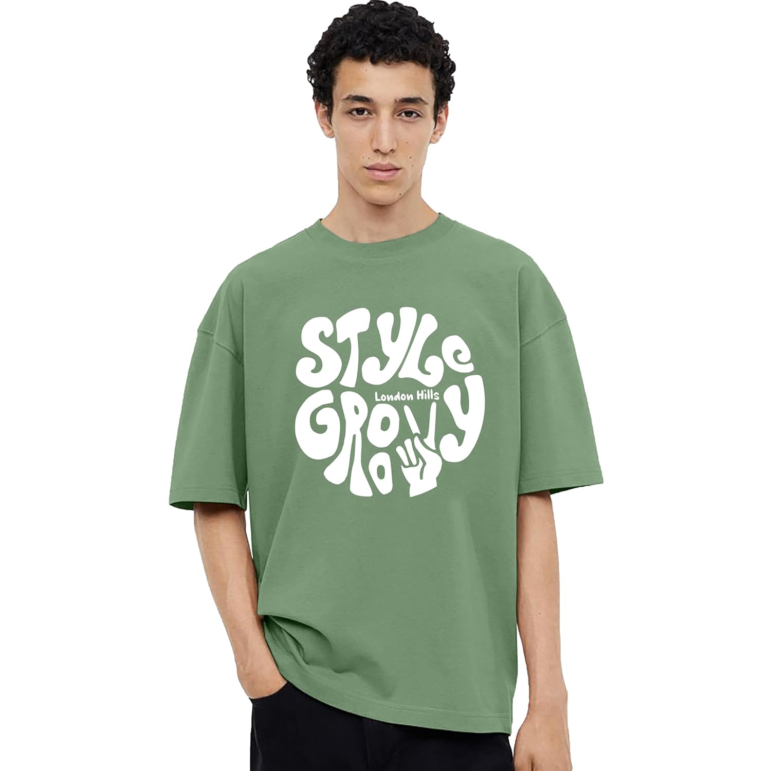 London Hills Men’s Cotton Oversized Fit Casual Printed Round Neck, Oversized Longline Drop Shoulder Boho Style T-Shirt