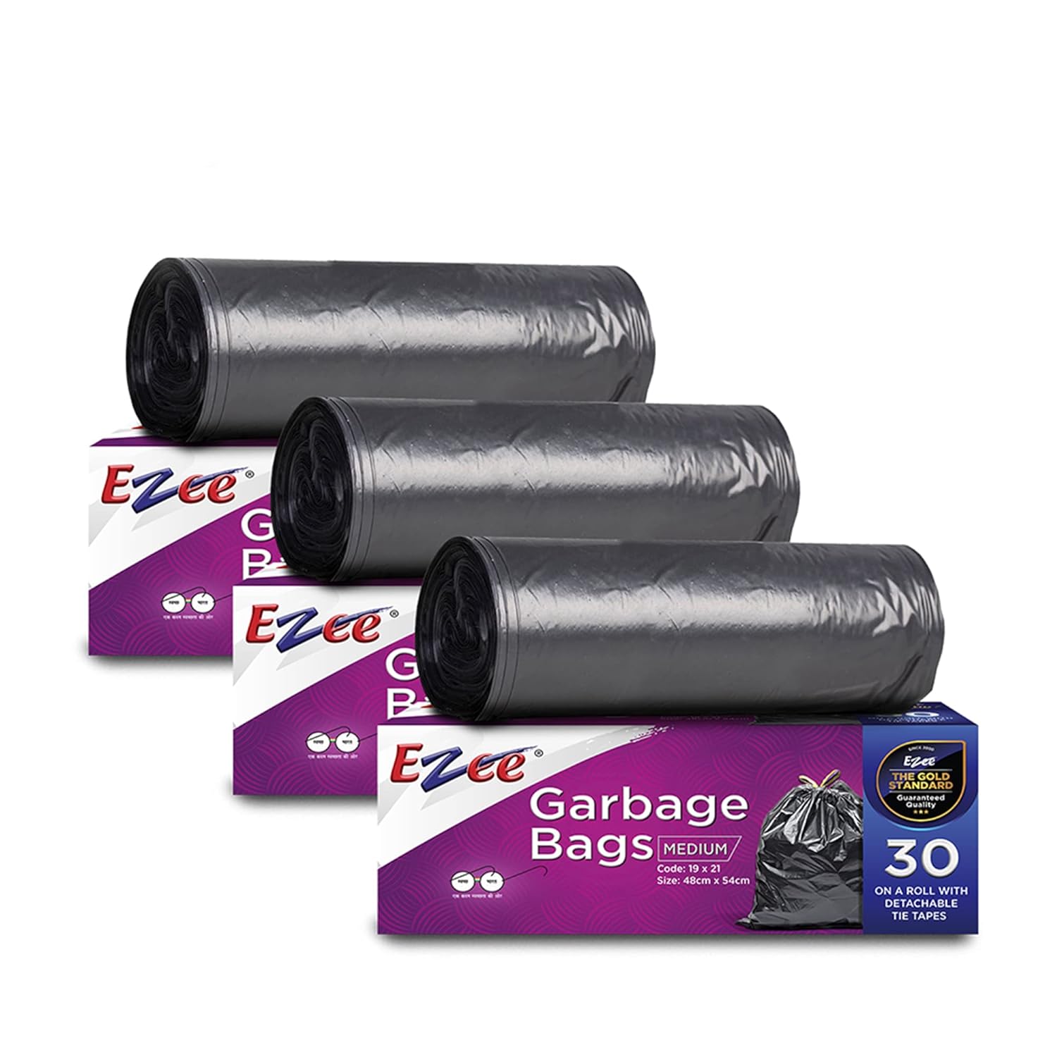 Ezee Black Garbage Bags for Dustbin | 90 Pcs | Medium 19 X 21 Inches | 30 Pcs x Pack of 3 Ezee Black Garbage Bags for Dustbin | 90 Pcs | Medium 19 X 21 Inches | 30 Pcs x Pack of 3