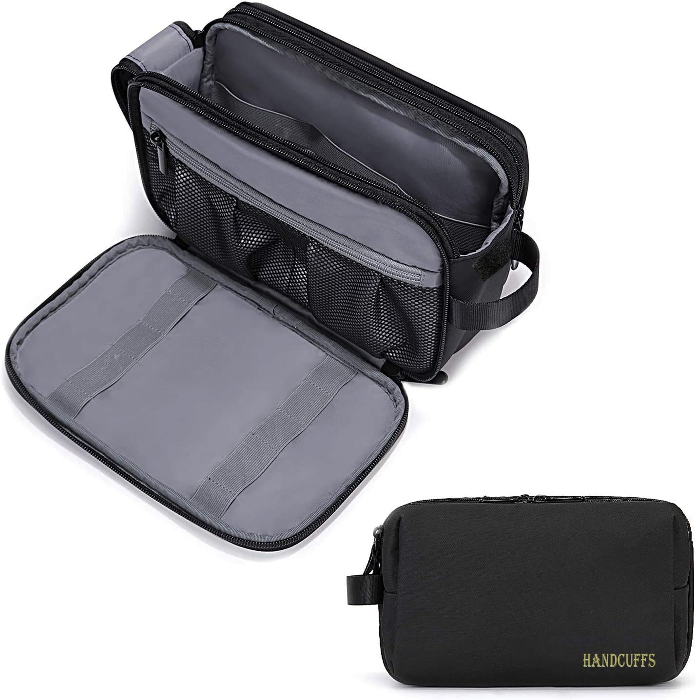 Handcuffs Multi-Pocket Toiletry Bag for Men & Women, Travel Pouch for Toiletries Shaving Kit & Cosmetics, Water Resistance Pouch, Travel Pouch for Make Up (Black)
