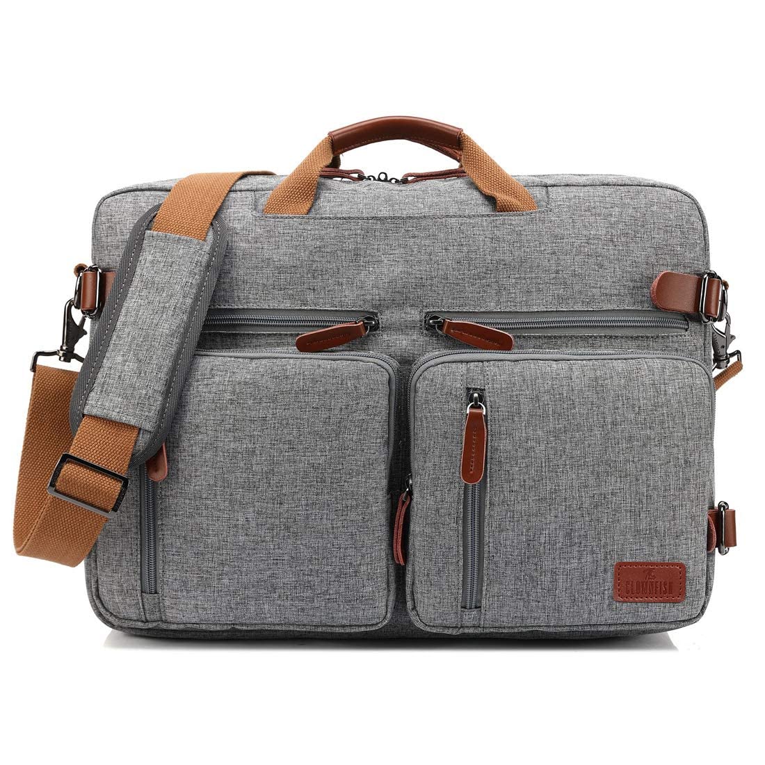 THE CLOWNFISH Unisex-Adult Convertible Laptop Briefcase Backpack With Genuine Leather Logo, Pullers And Handle Bag 15.6 Inch (Grey) THE CLOWNFISH Unisex-Adult Convertible Laptop Briefcase Backpack With Genuine Leather Logo, Pullers And Handle Bag 15.6 Inch (Grey)