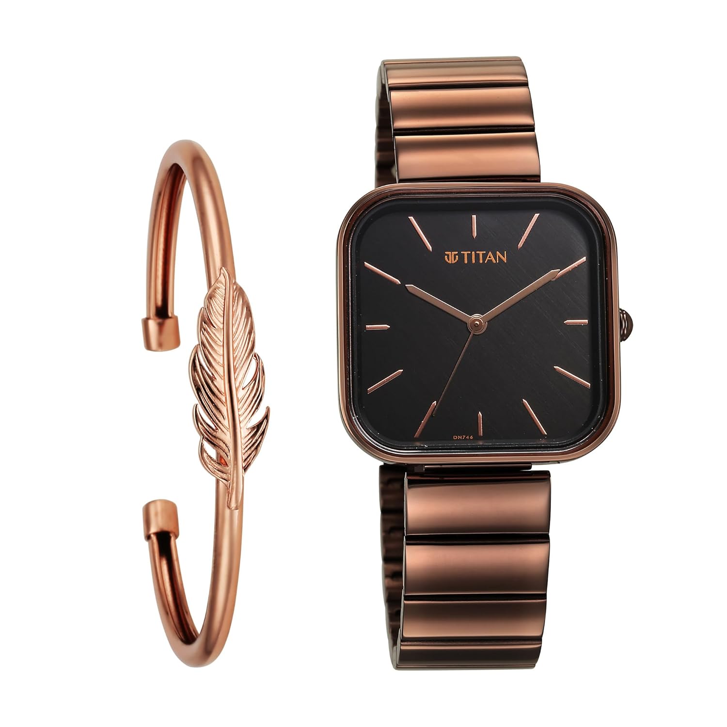 Titan Purple Stackables Quartz Analog Black Dial Metallic Brown Stainless Steel Strap Watch for Women – NT2715QM01F