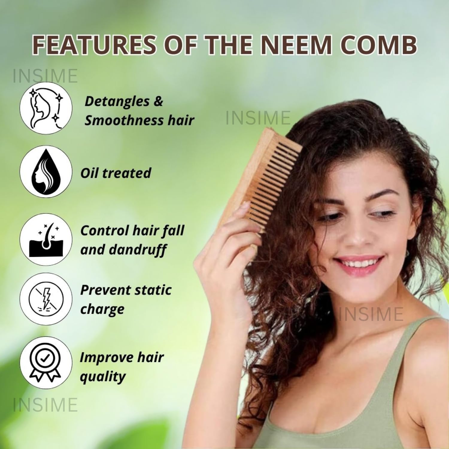 INSIME Wooden Beard comb for men | Neem wooden Beard pocket comb for men | Small comb pocket size mini comb beard styler (Detangler comb)