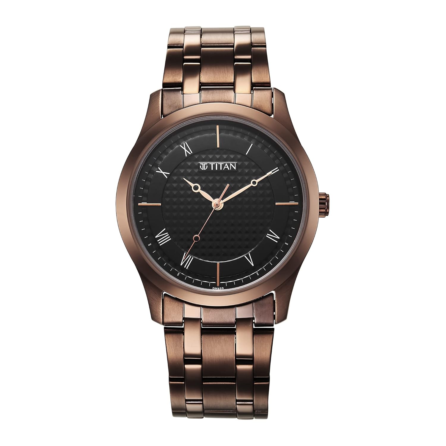 Titan Karishma Quartz Analog Black Dial Brown Stainless Steel Strap Watch for Men – NT1823QM01