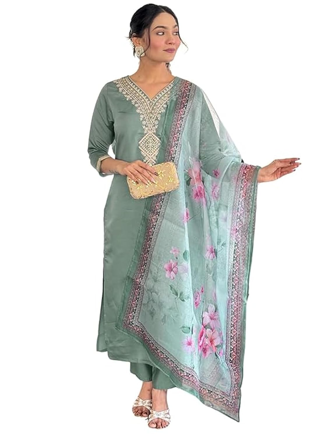 Naixa Women’s Rayon Embroidered Straight Kurta with Pant and Dupatta Sets (Available in Plus Size) (NX-696)