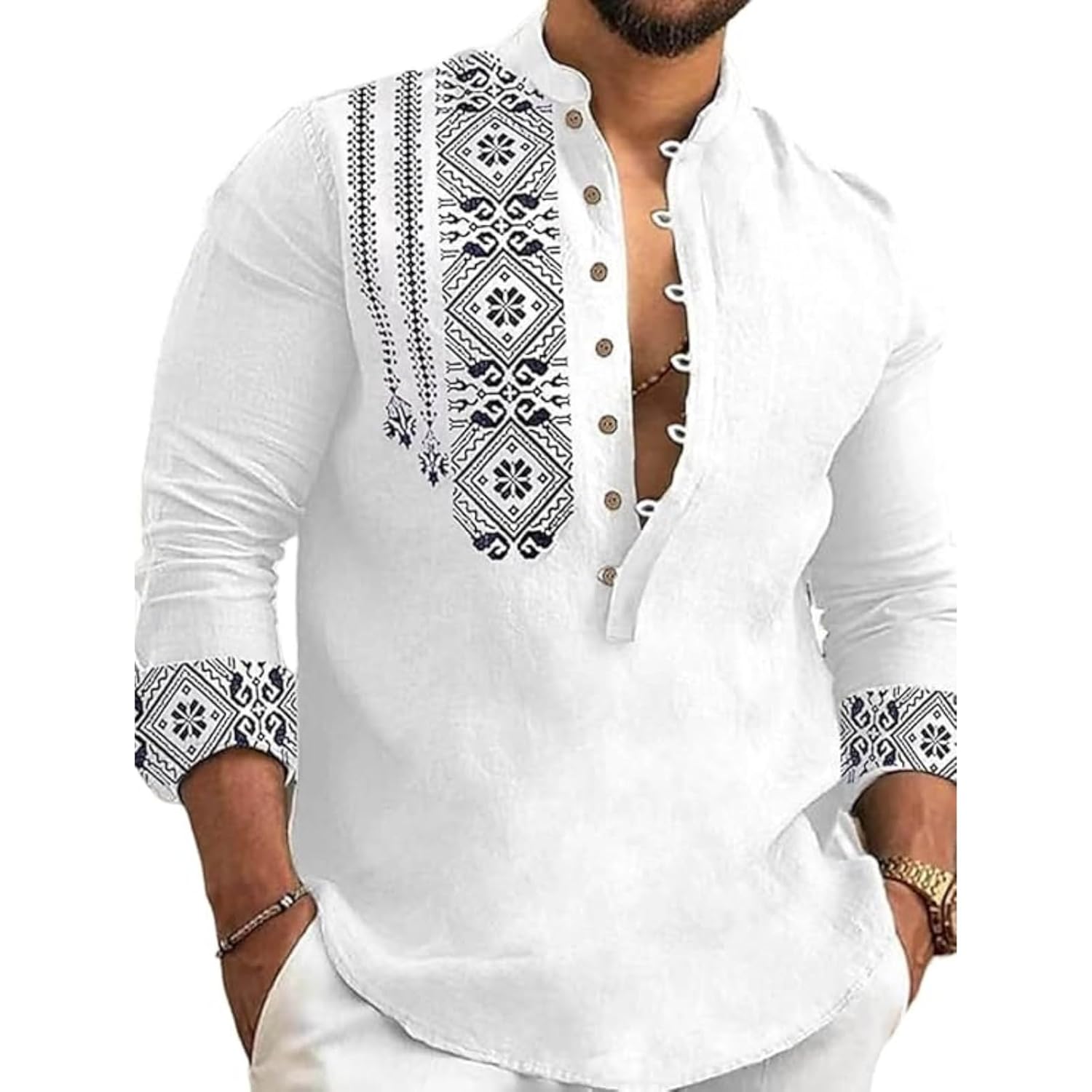 DEELMO Men’s Cotton Blend Mandarin Collar Self One Design Full Sleeve Casual Short Kurta DEELMO Men’s Cotton Blend Mandarin Collar Self One Design Full Sleeve Casual Short Kurta