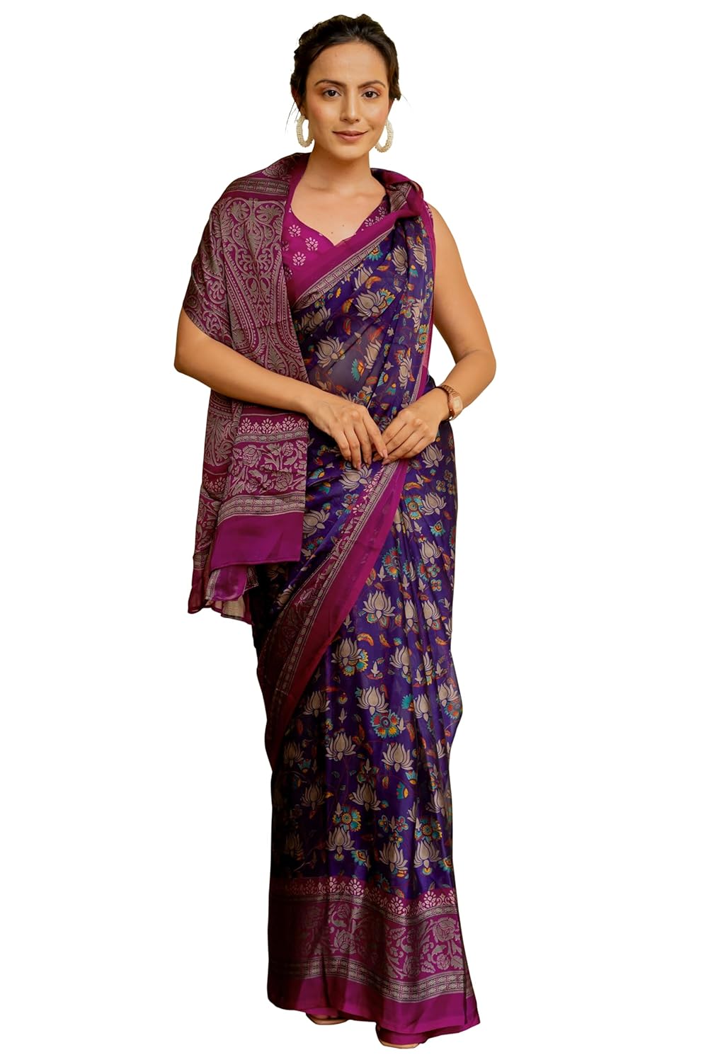 MIRCHI FASHION Women’s Chiffon Floral Printed Saree with Blouse Piece MIRCHI FASHION Women’s Chiffon Floral Printed Saree with Blouse Piece
