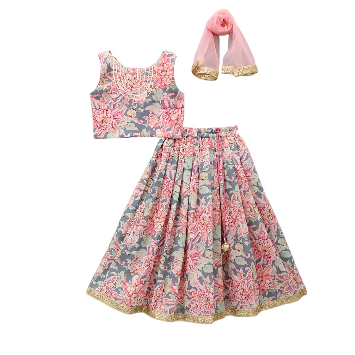 GORLYA Girls Ethnic Wear Rayon Flower Printed Readymade Lehenga Choli Set GORLYA Girls Ethnic Wear Rayon Flower Printed Readymade Lehenga Choli Set