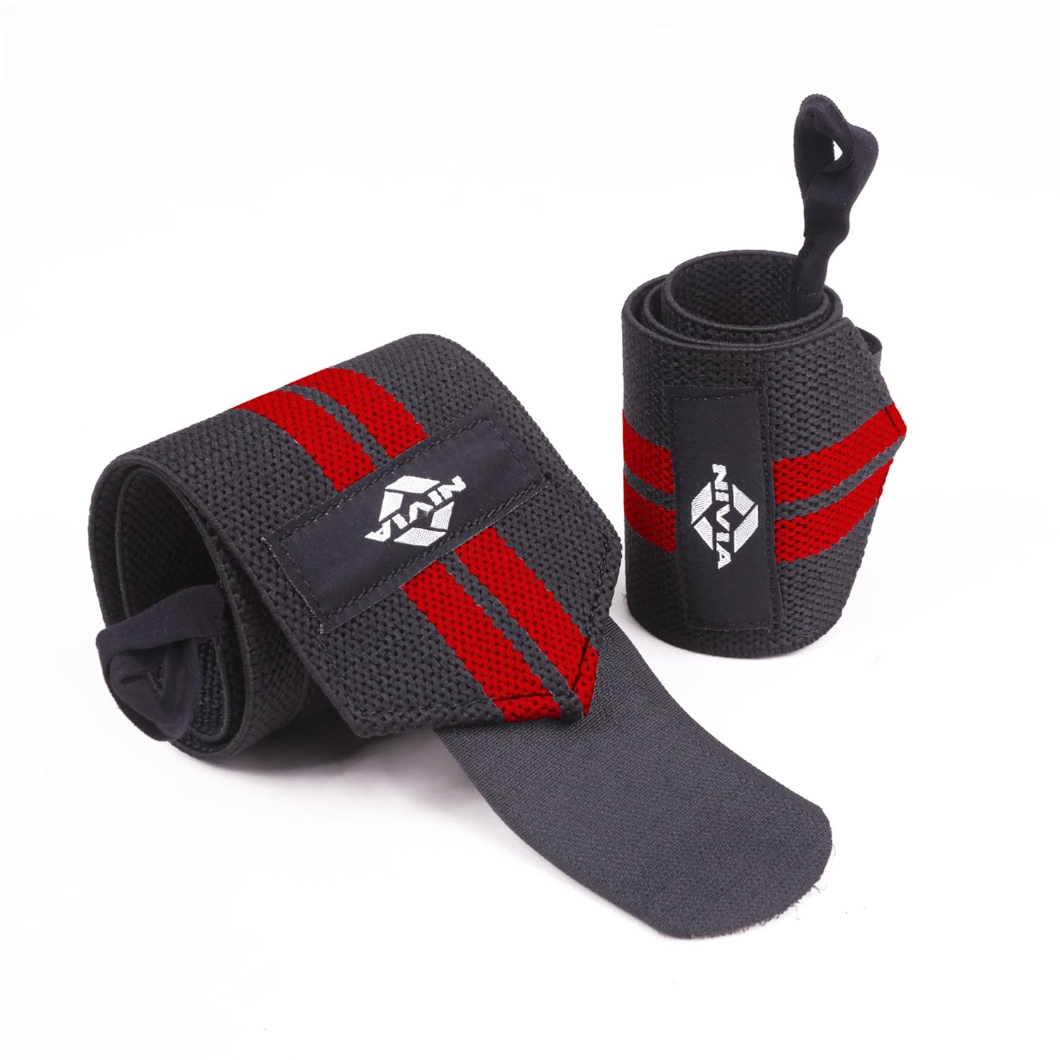 Nivia Wrist Support with Thumb Loop & Adjustable Velcro Strap for Men & Women, Compression Band for Gym, Fitness, Weightlifting & Sports Injury Protection (Black/Red), Available in Pair