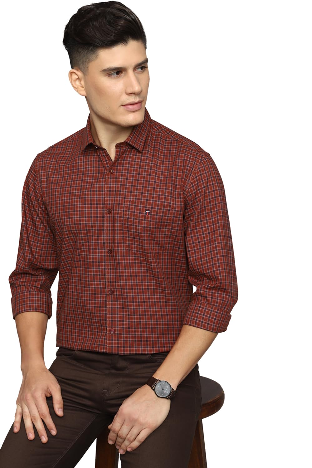 Louis Philippe Men’s Premium Cotton Easy to Care Slim fit Checks Casual Shirt with Natural Stretch Louis Philippe Men’s Premium Cotton Easy to Care Slim fit Checks Casual Shirt with Natural Stretch