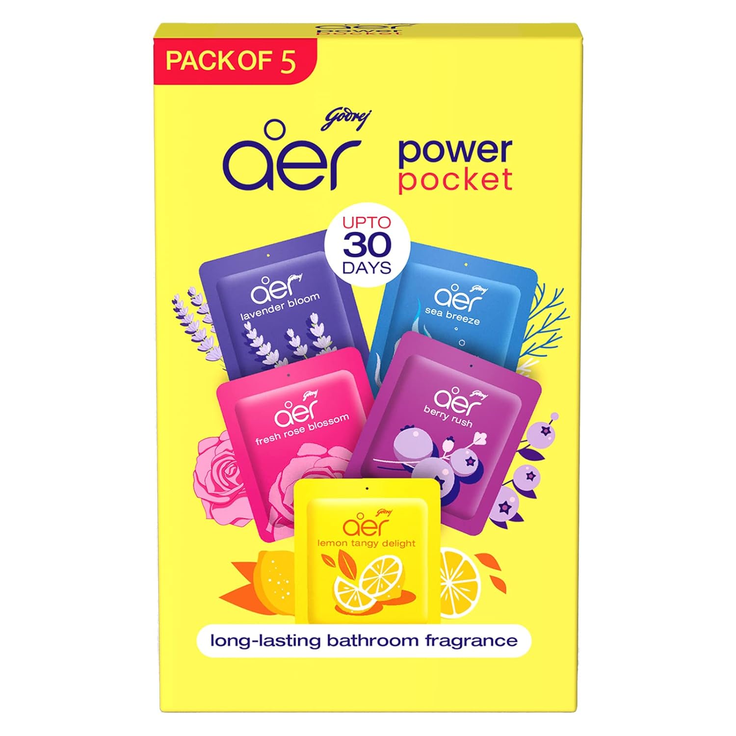Godrej aer Power Pocket Bathroom Freshener – Assorted Pack of 5 (50g)| Lasts up to 30 days | Germ Protection Godrej aer Power Pocket Bathroom Freshener – Assorted Pack of 5 (50g)| Lasts up to 30 days | Germ Protection