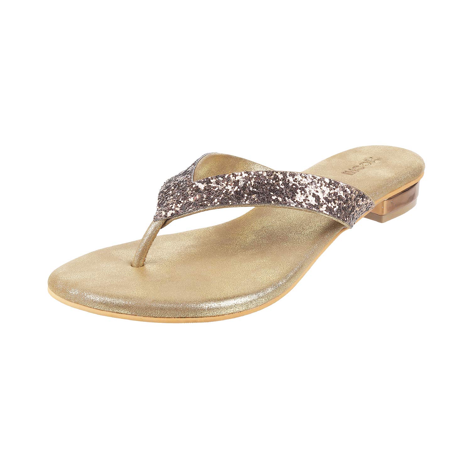 Mochi Women’s Faux Leather Glittery Thong Strap Fashion Sandals