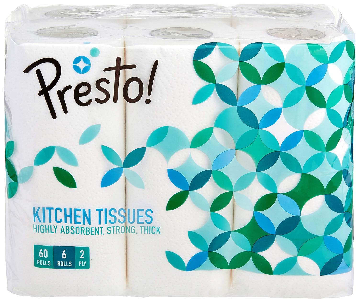 Amazon Brand – Presto! 2 Ply Kitchen Tissue Rolls | 360 Pulls | 60 Kitchen Towels X 6 Rolls | Soft And Highly Absorbent | 100% Natural Virgin Cellulose Fiber