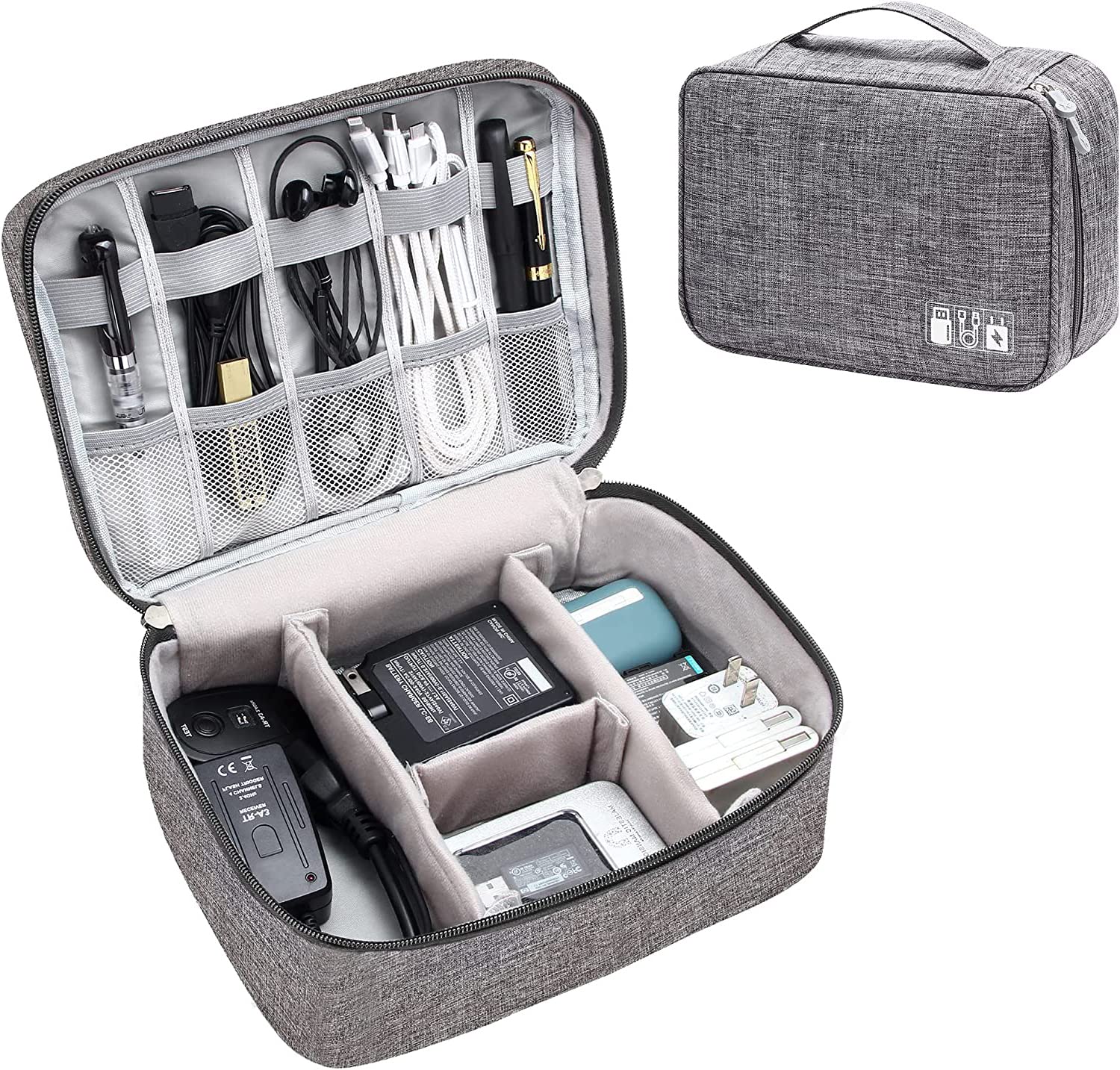 House of Quirk Polyester Electronics Accessories Organizer Bag, Universal Carry Travel Gadget Bag For Cables, Plug And More, Perfect Size Fits For Pad Phone Charger Hard Disk – Grey