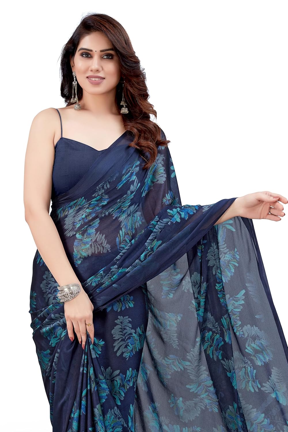 MIRCHI FASHION Women’s Stylish Chiffon Leaf Printed Saree with Blouse Piece