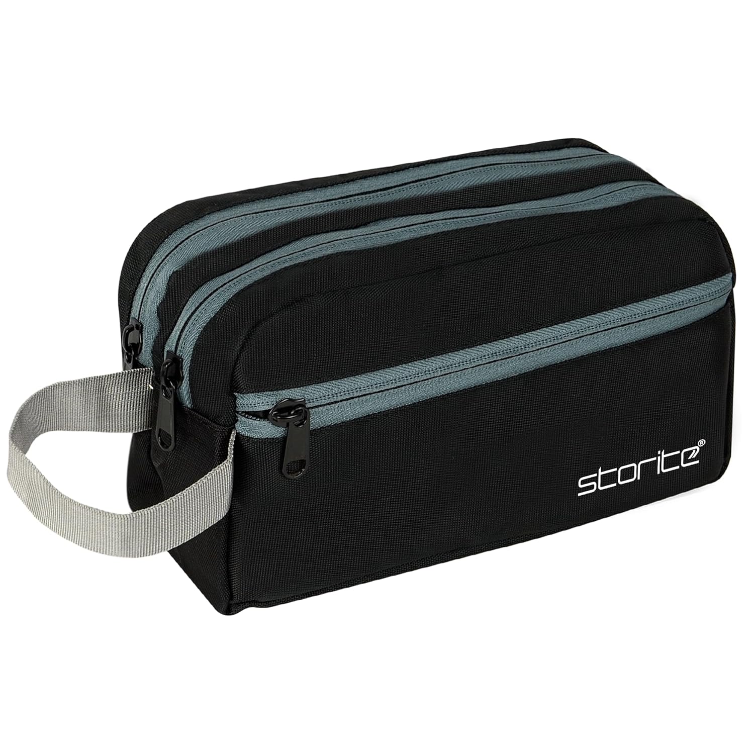 Storite Polyester Multi-Pocket Toiletry Bag for Men & Women, Travel Pouch for Toiletries Shaving Kit & Cosmetics, Water Resistance Pouch, Organizer Travel Pouch for Make Up – Black (23 x 9 x 13 Cm)