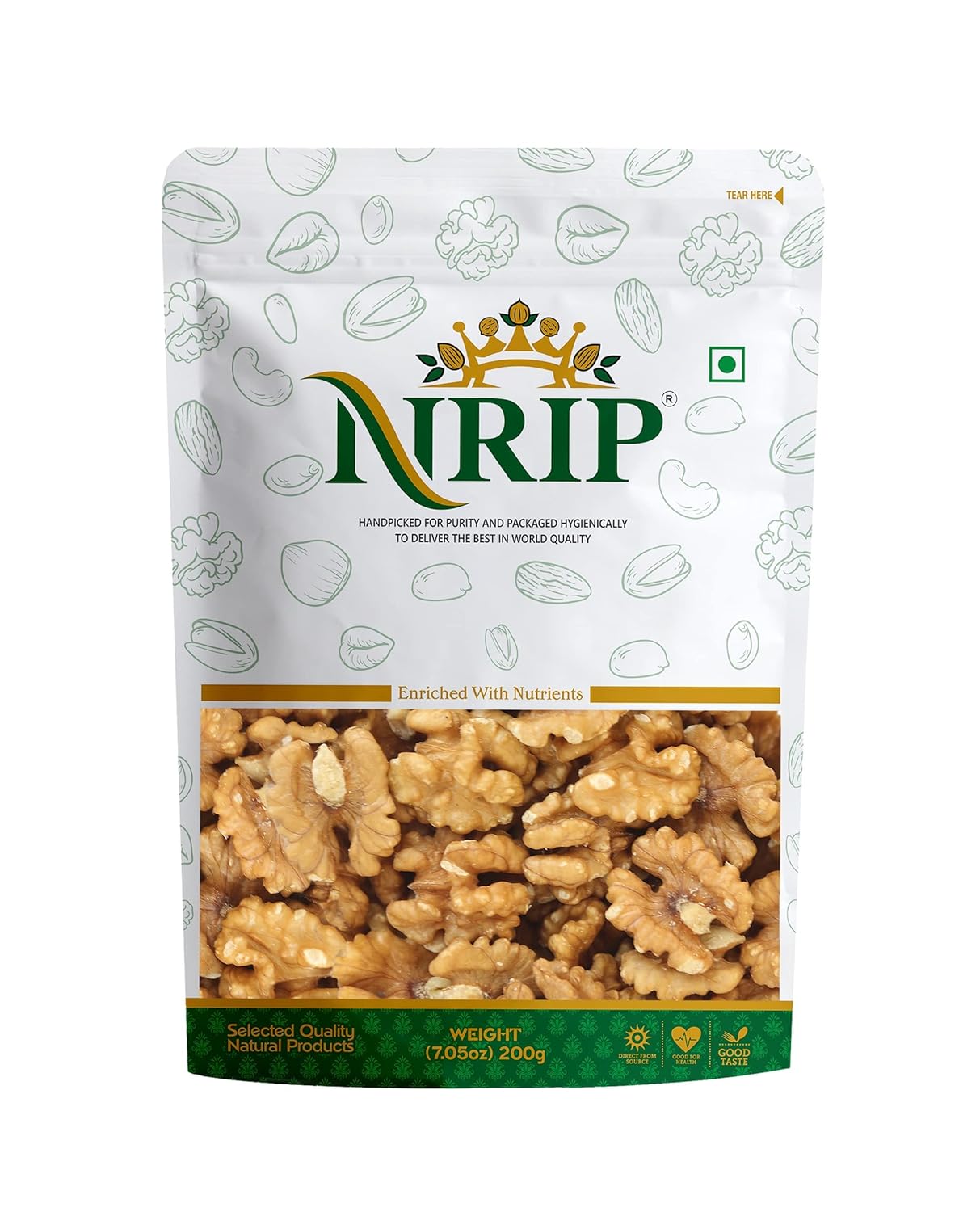 NRIP Deluxe 100% Clean and Pure Walnuts 200g|Healthy Snacks, Dry Fruits, Akhrot|Walnuts without Shell|Natural California Walnut Kernels|Rich in Protein, Iron & Antioxidants|Rich Source of Omega-3