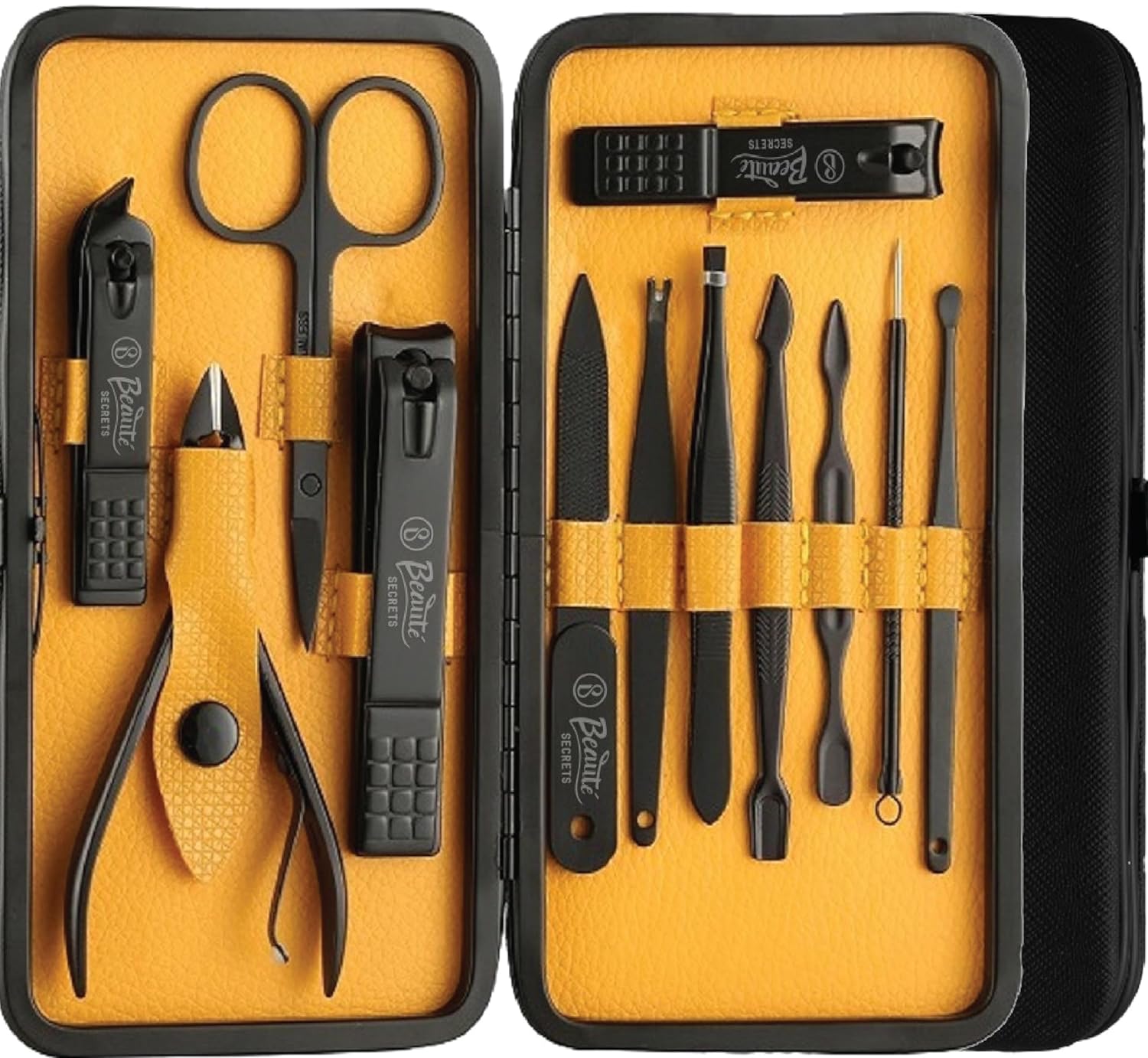 Beauté Secrets Essentials Manicure Set Nail Clippers, Stainless Steel Nail Scissors Grooming Kit, Acne needle, Blackhead Tool Leather Travel Case (Yellow) Beauté Secrets Essentials Manicure Set Nail Clippers, Stainless Steel Nail Scissors Grooming Kit, Acne needle, Blackhead Tool Leather Travel Case (Yellow)