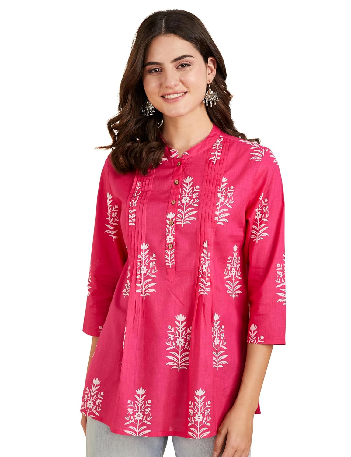 Amazon Brand – Myx Women’s Cotton Printed A-line Short Kurti | Available in Plus Size