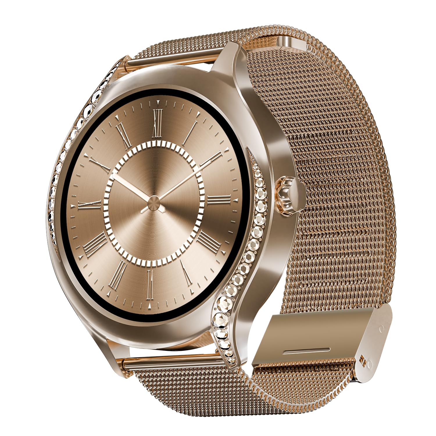 boAt Enigma Gem Women’s Luxury Smart Watch w/ 1.19” (3.02cm) AMOLED Display, Emergency SOS Live Location Sharing, Watch Face Studio, QR Tray, BT Calling, 700+ Active Mode, HR & SpO2 (Rose Gold)