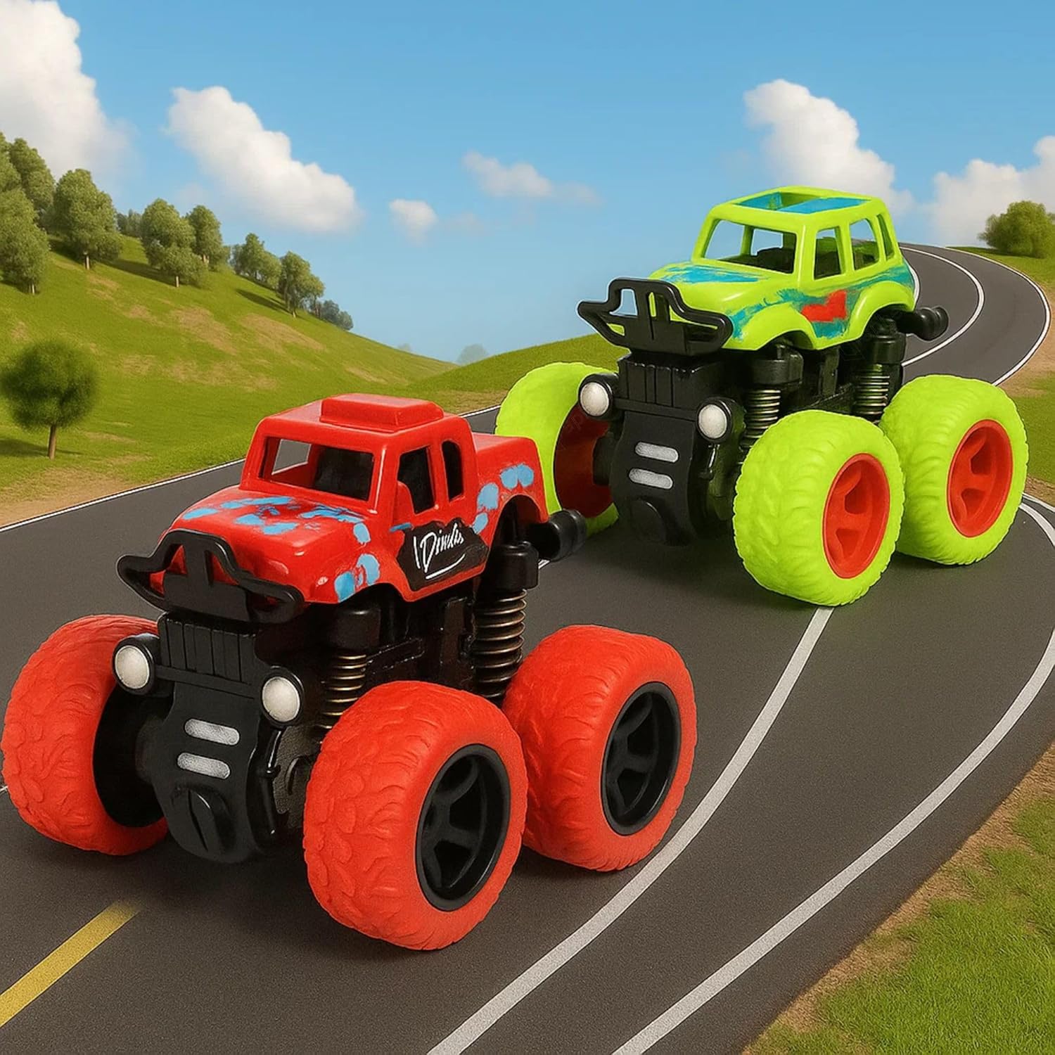 GRAPHENE Pack of 2 4×4 Monster Truck Set for Boys 3-7 Years Old 4WD Friction Powered Car Toys 360° Stunt Cars Pullback Action Durable High-Density Alloy Plastic Educational Toy Gift 2+ Years Boy Girl GRAPHENE Pack of 2 4×4 Monster Truck Set for Boys 3-7 Years Old 4WD Friction Powered Car Toys 360° Stunt Cars Pullback Action Durable High-Density Alloy Plastic Educational Toy Gift 2+ Years Boy Girl
