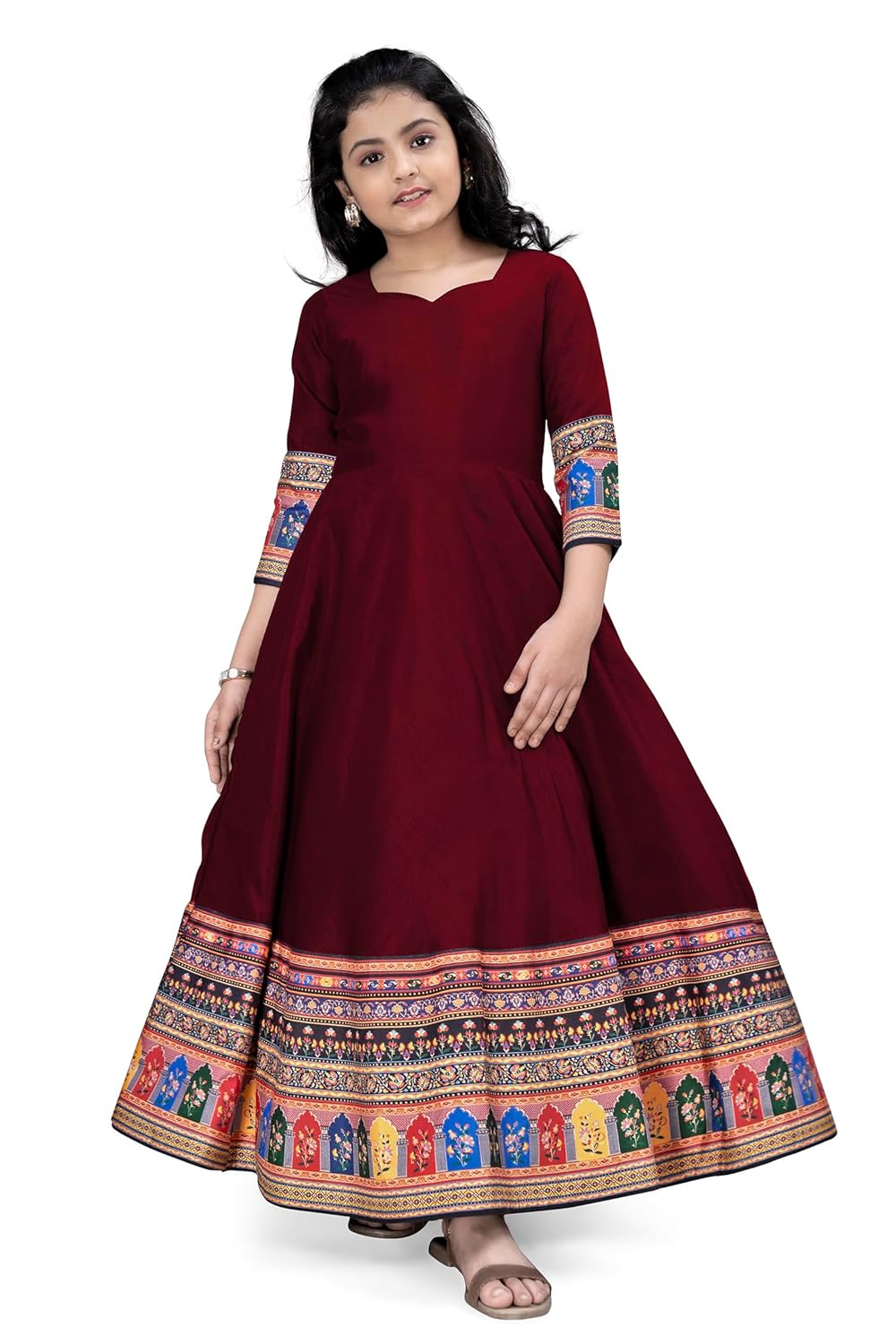 Fashion Dream Girls Crepe Silk Digital Printed Maxi Dress|Dresses for Girls|Fit and Flared Dress Fashion Dream Girls Crepe Silk Digital Printed Maxi Dress|Dresses for Girls|Fit and Flared Dress