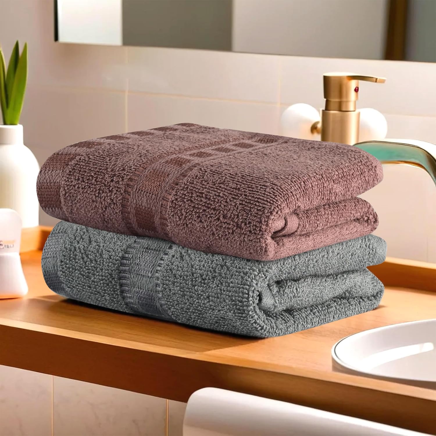 Kuber Industries Pack of 2 Cotton Hand/Face Towels for Men & Women | Easily Washable | Workout Gym Napkins for Men | Pocket Towel – Grey & Brown