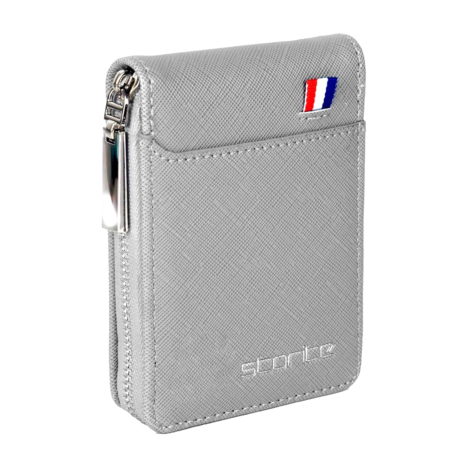 Storite PU Leather 9 Slot Vertical Credit Debit Card Holder Money Wallet Zipper Coin Purse for Men Women (Grey – 11.5 x 2 x 8 Cm)