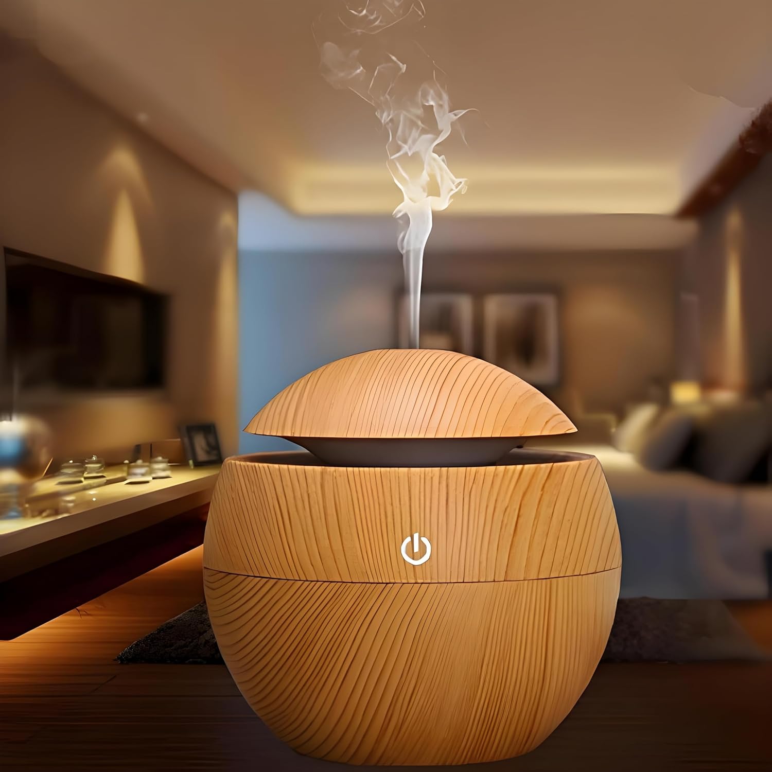 KBZONE Wood Cool Mist Ultrasonic Humidifier For Room Moisture, Aroma Diffuser For Home, Essential Oil Diffuser With Colorful Light, Auto Shut-Off Ideal For Office, Car, Travel, Home