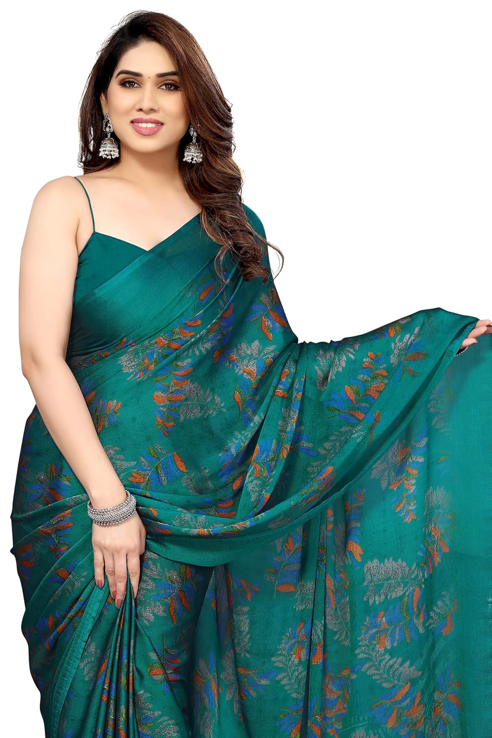 MIRCHI FASHION Women’s Stylish Chiffon Leaf Printed Saree with Blouse Piece MIRCHI FASHION Women’s Stylish Chiffon Leaf Printed Saree with Blouse Piece